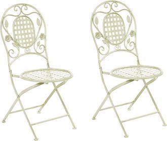Beliani Conjunto De 2 Sillas De Balc&oacute;n Hierro Verde Claro Metal Envejecido Plegable Exterior Resistente A Los Rayos Uv Estilo Retro Franc&eacute;s Bivio