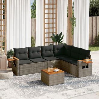 vidaXL Vidaxl - Set De Sof&aacute;s De Jard&iacute;n 7 Piezas Con Cojines Rat&aacute;n Pe Gris