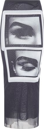 Jean Paul Gaultier Re-Edition: Mesh Long Skirt Printed Eyes And Lips