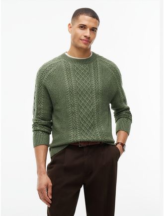 Tommy Hilfiger Mens Fisherman Cable Knit Sweater - Forest Green - XL