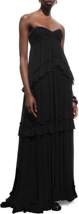 Mango Strapless Ruffle Maxi Dress in Black at Nordstrom, Size 2