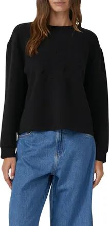s.Oliver Sweatshirt S.OLIVER, Damen, Gr. 34, schwarz, Sweatware, Obermaterial: 47% Modal, 41% Polyester, 12% Elasthan, unifarben, relaxed fit normal, Rundhals,