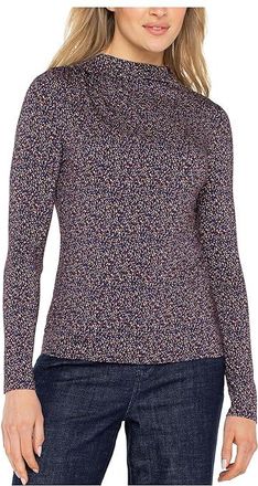 Liverpool L.A. Long Sleeve Mock Neck Knit Top With Shirring Womens Clothing Wine Berry : MD, Rayon/Spandex