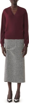 Lanvin V-Neck Merino Sweater With Grosgrain Detail in Garnet at Nordstrom, Size X-Large