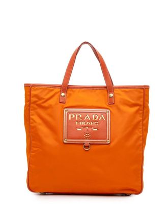 Prada 2021-2025 Saffiano Trimmed Tessuto Logo Oro satchel - women - Nylon/Leather - One Size - Orange