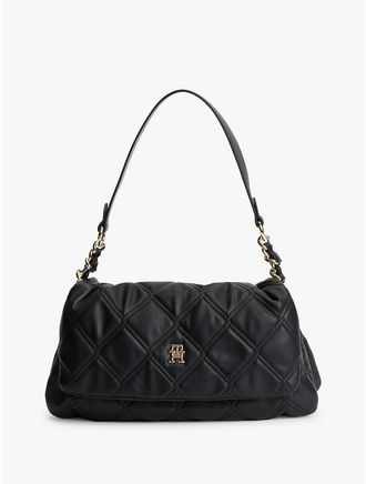 Tommy Hilfiger Womens Quilted Flap Shoulder Bag - Black