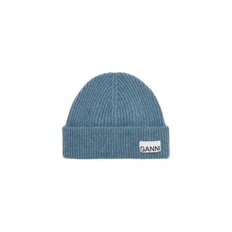 Ganni Accessoires, unisex, Blauw, ONE Size, Wol, Light Structured Rib Knit Beanie