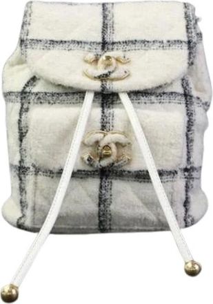 Chanel Pre-owned Vintage Tweed Rugzak - Dames - Vintage Rugzakken - Wit - ONE Size - Tweed - Vintage