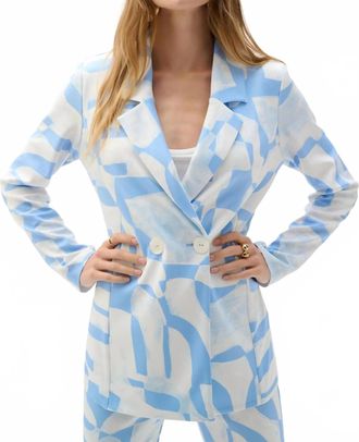 Joseph Ribkoff Geometric Double Breast Blazer In Blue/beige