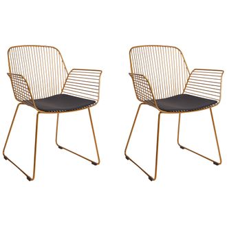 Beliani Beliani - Conjunto De 2 Sillas De Comedor De Metal Respaldo De Alambre Asiento De Piel Sint&eacute;tica Dorado Appleton