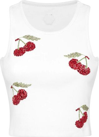 Philipp Plein Tanktop Cherries - Dames - Tops zonder mouwen - Wit - XL - Katoen - Tops