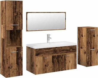vidaXL Juego De Muebles De Ba&ntilde;o 5 Piezas Madera Ingenier&iacute;a Envejecida Vidaxl
