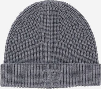 Valentino Garavani Mens Wool Beanie With Logo Gray Virgin Hat