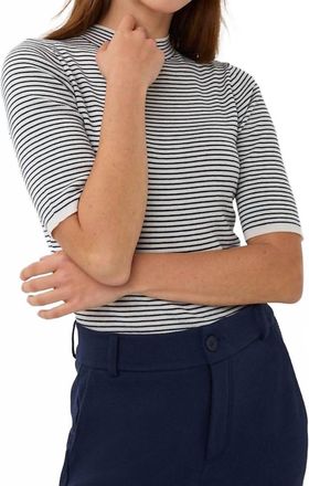 Esqualo Stripe Mock Neck Top In Navy/white
