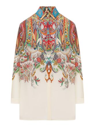 Etro LONG SILK SHIRT WITH PLACED PAISLEY FOLIAGE PRINT - Etro - Woman