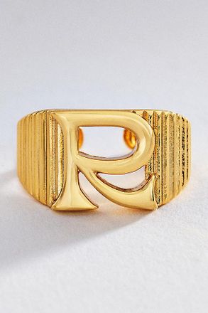 Luv AJ Initial Ridged Signet Ring