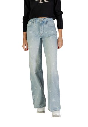 Calvin Klein Jeans Womens All Over Logo Relaxed - Light Blue Cotton - Size 29 (Waist)