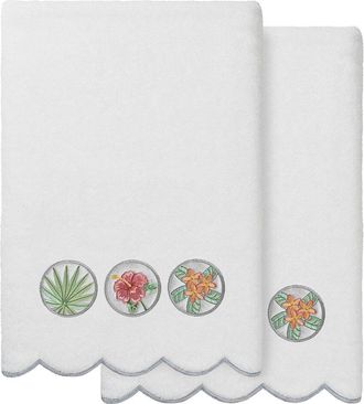 Linum Home Textiles 100% Turkish Cotton Maui Scallop 2Pc Embellished Bath Towel Set