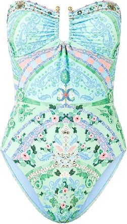 Camilla Gathered Bandeau One Piece Met U-ring Voorkant - Dames - Badpakken - Groen - L - Badmode