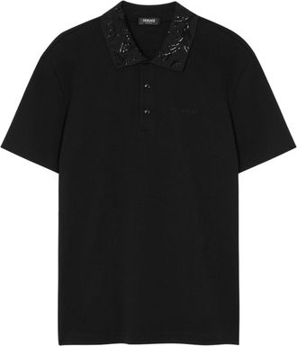 Versace Barocco sequin-embellished polo shirt - men - Cotton - M - Black
