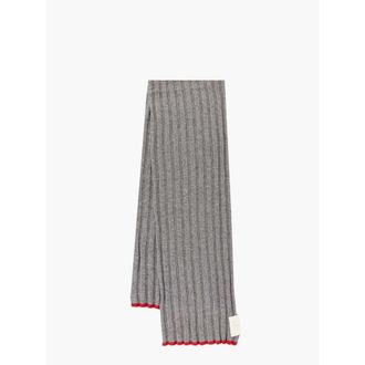 Brunello Cucinelli Mens Grey Ribbed Scarf With Red Trim