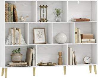 HOMCOM Homcom Estanter&iacute;a De 10 Cubos, Librer&iacute;a De 3 Niveles Con Patas De Madera Maciza, Para Dormitorio, Sal&oacute;n, Estudio U Oficina, 140x24x107 Cm, Blanco