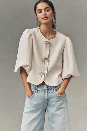 Dolan Puff-Sleeve Bow-Embellished Blazer Jacket