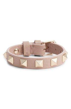 Valentino Garavani Valentino Rockstud Small Leather Bracelet in P45 Poudre at Nordstrom
