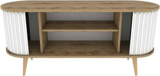 Dmora Dmora - Mueble De Televisi&oacute;n Aludra, Aparador De Sal&oacute;n, Mueble Bajo Para Tv, Base De Pared Equipada, 140x43h64 Cm, Roble Y Blanco, Con Embalaje Reforz