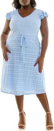Nina Leonard Cap Sleeve Lace Fit & Flare Dress in Blue at Nordstrom Rack, Size 2 X