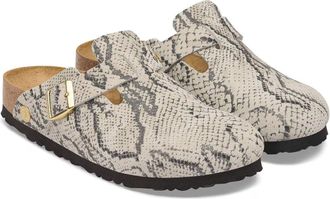 Birkenstock Womens Clogs Boston Suede Oyster Grey Leather Sandal