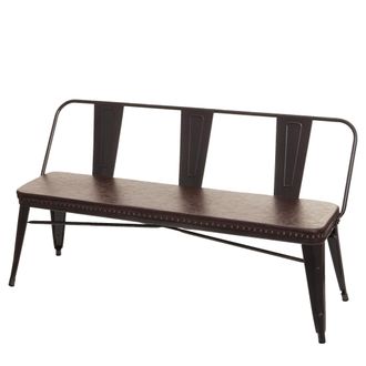 Hhg Nunca Usado] Banco 3 Plazas Hhg 491, Banco Armario Banco Comedor, Polipiel Chesterfield Gastronom&iacute;a Industrial, Negro-marr&oacute;n