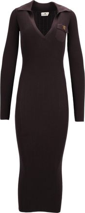 Elisabetta Franchi V-Neck Ribbed Knit Midi Dress