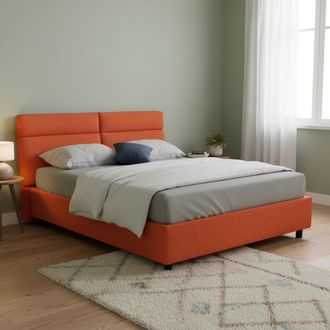 Dmora Cama Doble Annus, Cama Doble Con Colch&oacute;n Incluido, Desenfundable Hecho En Italia, Con Almacenamiento, Naranja