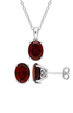 Delmar Oval Garnet Solitaire Pendant Necklace & Stud Earrings Set in Red at Nordstrom Rack