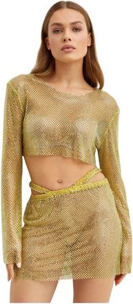 Santa Brands Mesh Crop Top met Uitlopende Mouwen - Dames - Blouses - Geel - M/L - Polyester - Overhemden