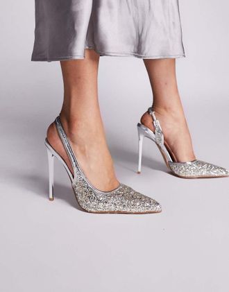 Simmi London Simmi London - Hollie - Scarpe con tacco e cinturino posteriore argento glitterato