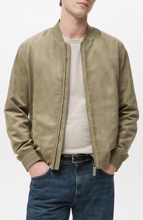 Mango Faux Suede Bomber Jacket in Khaki at Nordstrom, Size Xx-Large
