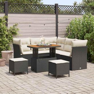 vidaXL Vidaxl - Conjunto De Sof&aacute; De Jard&iacute;n 8 Pcs Negro Y Crema 90 X 55 X 71 Cm