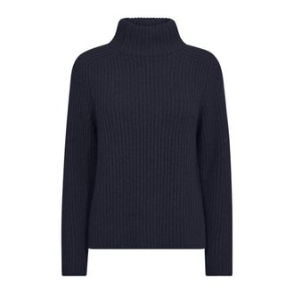 Mos Mosh Hoge Hals Gebreide Trui Marineblauw - Dames - Coltruien - Blauw - XL - Wol - Truien & Vesten