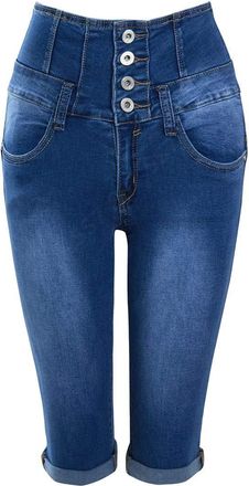 SS7 Womens High Waist Denim Capri Shorts