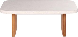 Maisons du monde Mesa de centro de jardín de piedra, compuesto y madera de teca, 110 cm