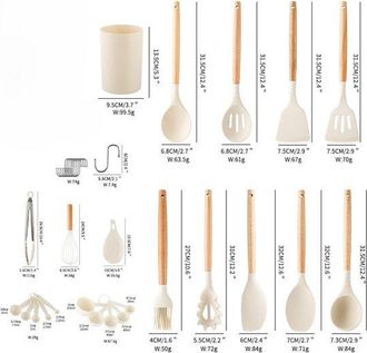 OEM Juego Completo De Utensilios De Juego De 33 Piezas De Esp&aacute;tulas De Silicona Antiadherentes De Utensilios De De Silicona Mangos De Madera, Beige