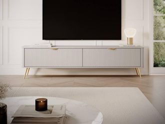 Vente-Unique TV Unit With 2 MDF Doors - Beige & Gold - ELONARIA By Pascal