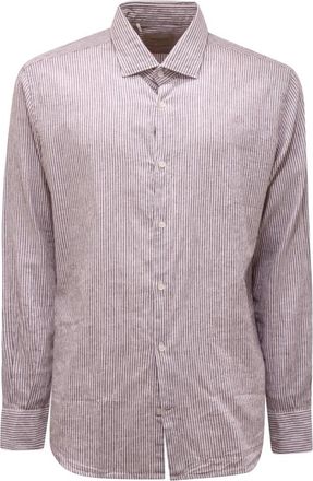 Brooksfield Slim Linnen/Katoenen Shirt- Made in Italy - Heren - Casual Overhemden - Bruin - 3XL - Katoen - Overhemden