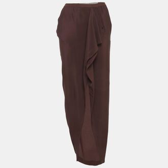 Rick Owens Brown Crepe Ruffled Midi Skirt