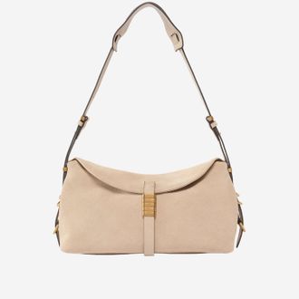 Pinko Womens Saddle Bag Baguette Shoulder Beige Suede Leather