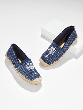 Talbots Izzy Raffia Espadrille Flats - Palm Tree - Navy Blue Dusk - 10 1/2 M Talbots