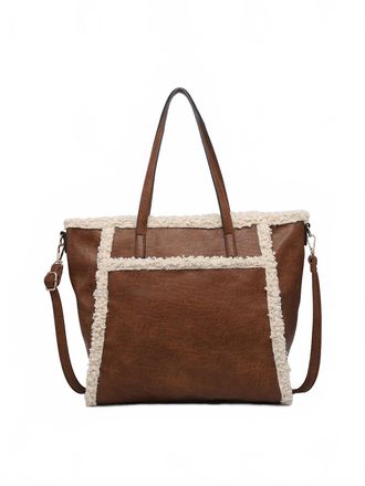 Jen & Co. Womens Lulu Sherpa Trim Tote Bag In Dark Brown