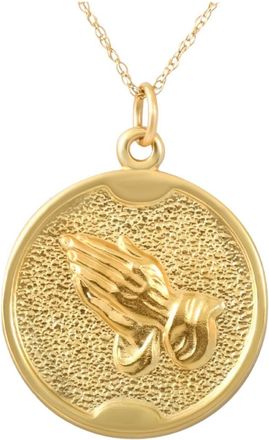 Pompeii3 14k Yellow Gold Prayer Hands Medal Pendant.5 Tall 2.5 Grams